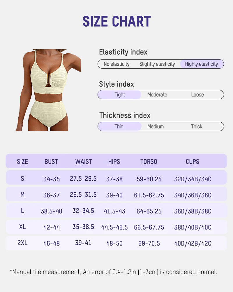 Women's Textured U-Wire Cutout High Waisted Bikini Set