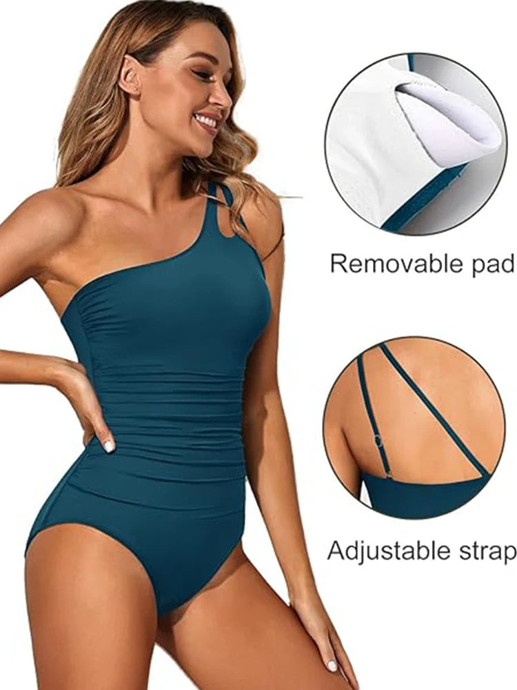 Women's One-Shoulder Tummy Control One-Piece Swimsuit