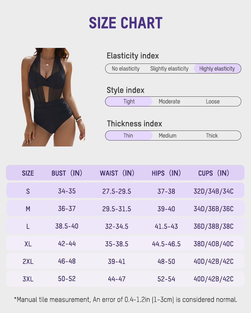 Women's High Waist Tummy Control Mesh Bikini Set Two Piece Swimsuit