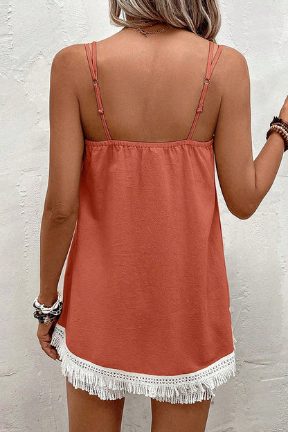 Color Block Tassel Casual Two Piece Set