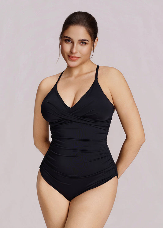 Women's Sculpting Ruched Cross-Front One-Piece Swimsuit