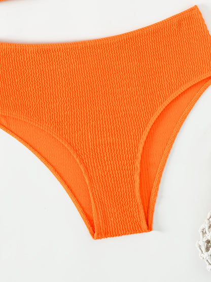 Women's Tangerine Red Rib Knit Spaghetti Straps Bikini