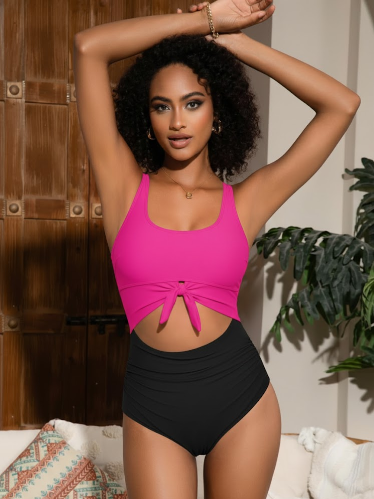 Women's Striped Cutout Tummy Control One-Piece Swimsuit