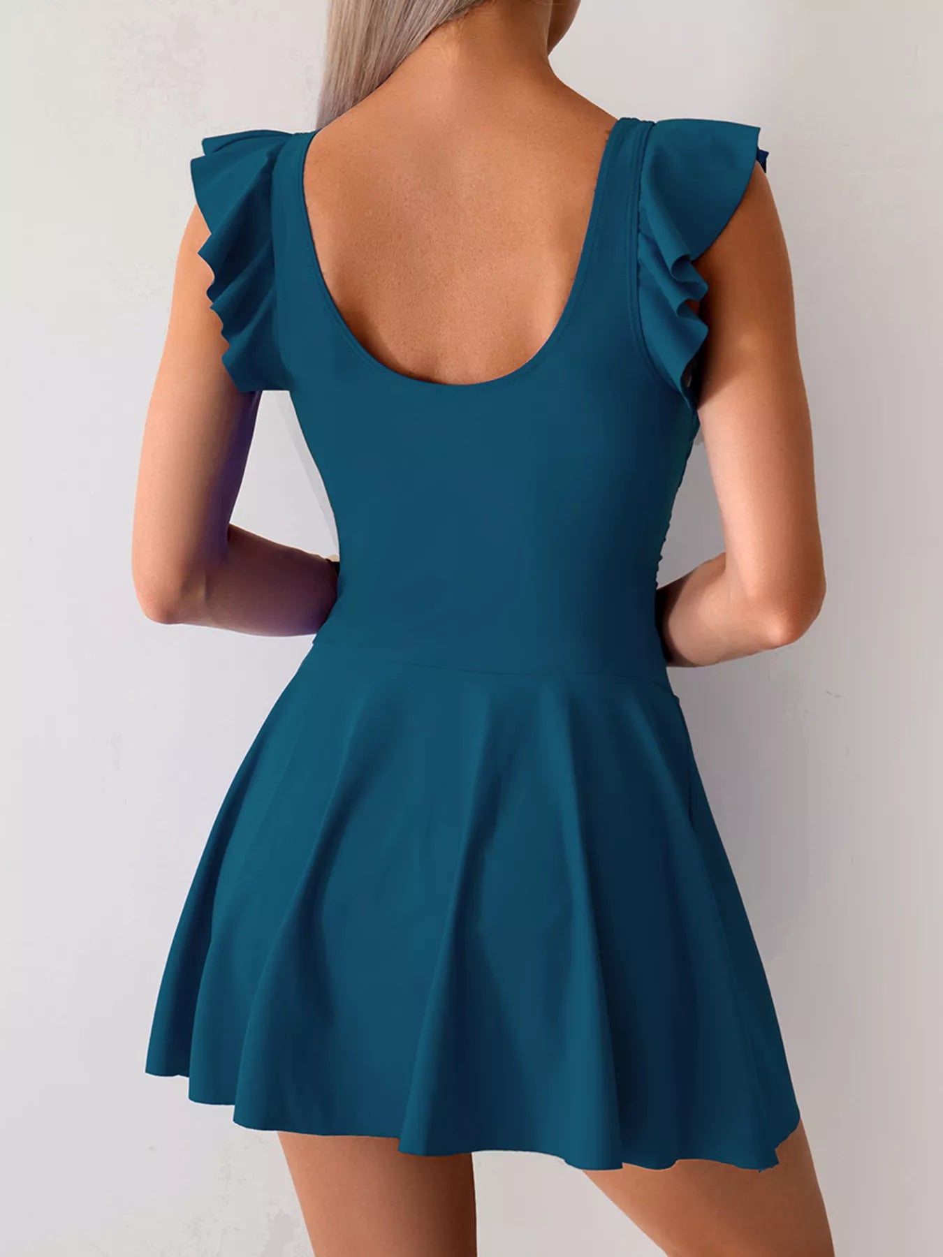 Women's Ruffled Sleeve One-Piece Swim Dress Tummy Control