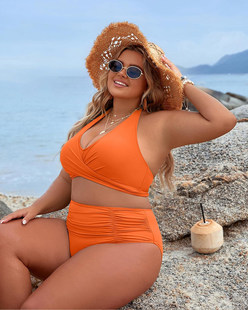 Women's Tummy Control Bathing Suits Modest High Waisted Bikini Sets