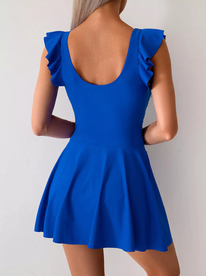 Women's Ruffled Sleeve One-Piece Swim Dress Tummy Control
