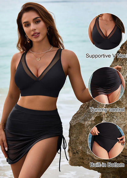 Women's Mesh Sarong Wraps Bikini Set