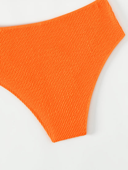 Women's Tangerine Red Rib Knit Spaghetti Straps Bikini
