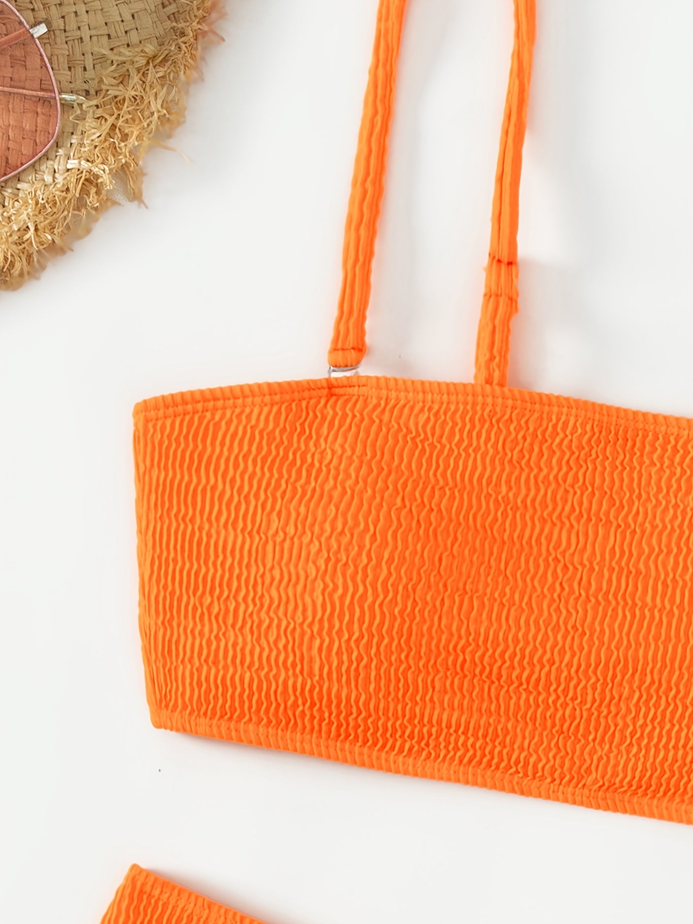 Women's Tangerine Red Rib Knit Spaghetti Straps Bikini