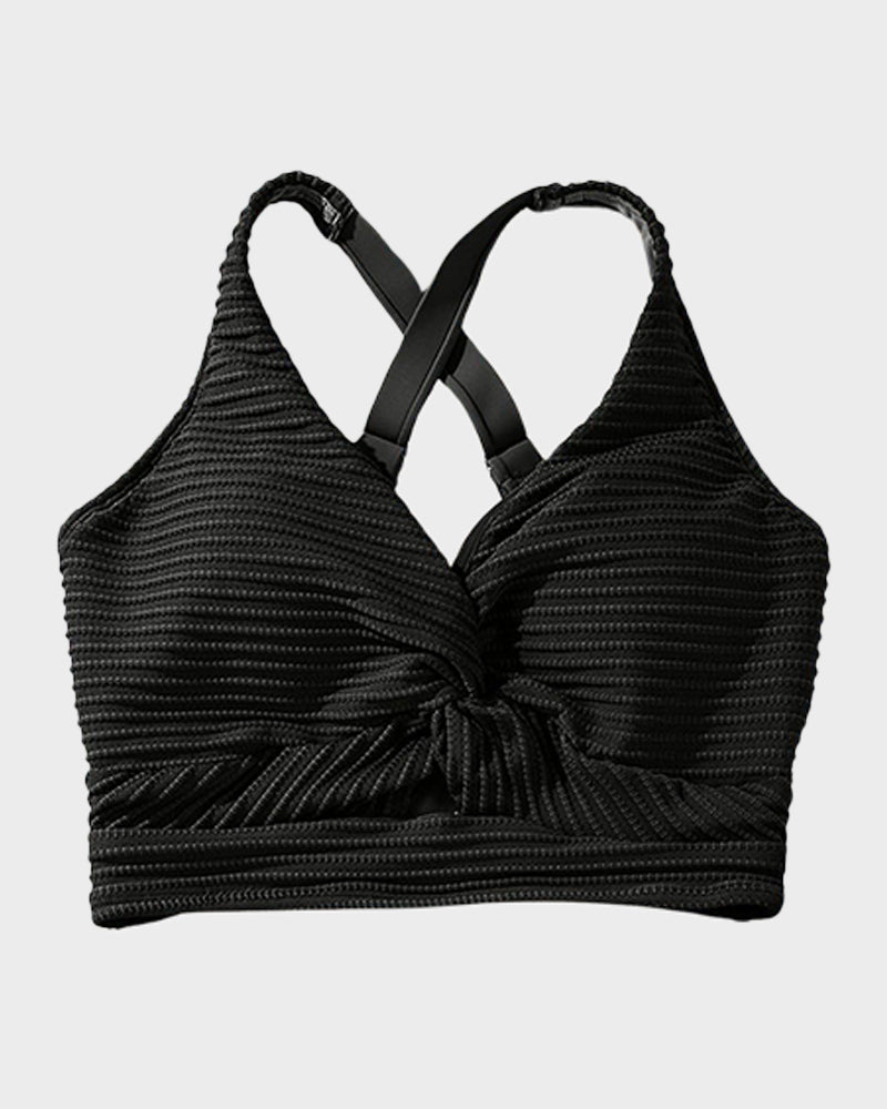 Women's Textured Ribbed Knot Front High Waist Bikini Set Two Piece