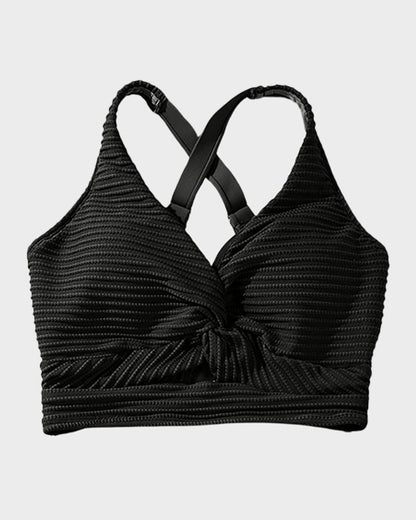 Women's Textured Ribbed Knot Front High Waist Bikini Set Two Piece