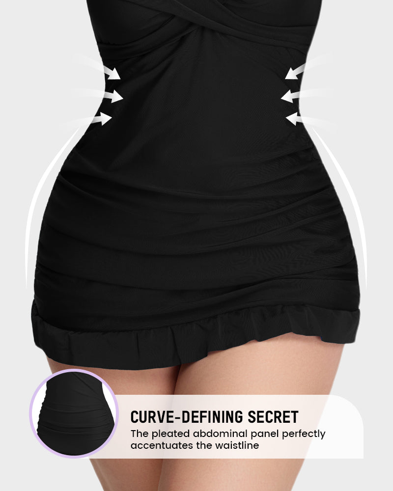 Women's Deep V Cross Back Ruched One Piece Swimsuit Tummy Control