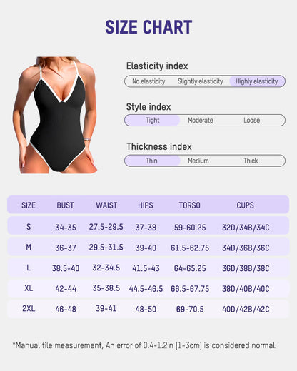 Women's Deep V Ribbed Cross Back One Piece Swimsuit Tummy Control