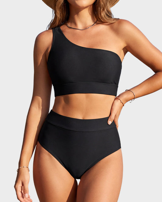 Women's High-Waist One-Shoulder Tummy Control Bikini Set