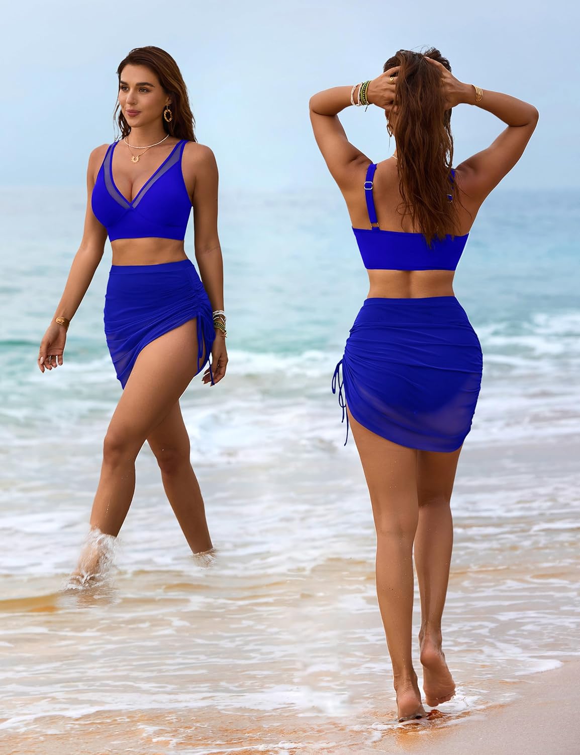 Womens Swim Skirt High Waisted Bikini Sets Tummy Control Swimsuits
