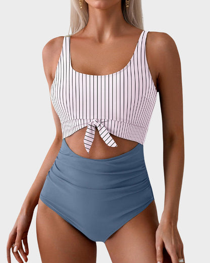 Women's Ruched Tie Knot Tummy Control One Piece Swimsuit Slimming