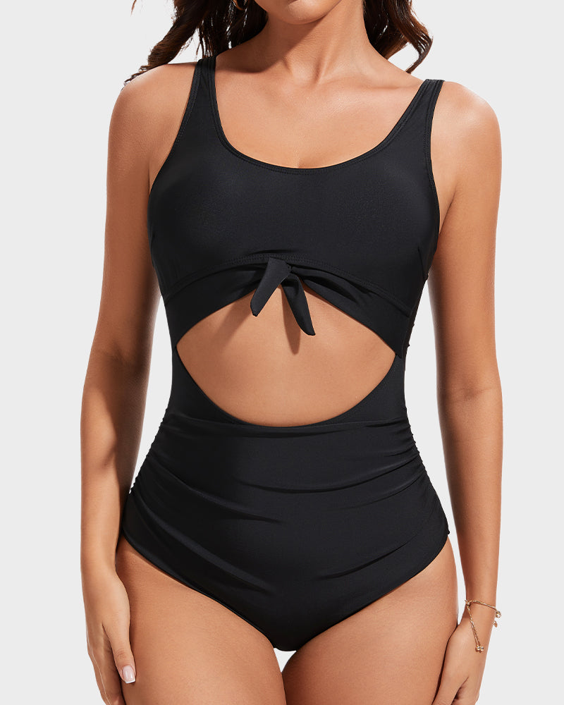 Women's Ruched Tie Knot Tummy Control One Piece Swimsuit Slimming