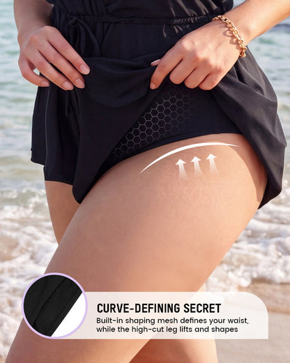 Women's Halter V Neck Tummy Control Swim Romper One Piece Swimsuit