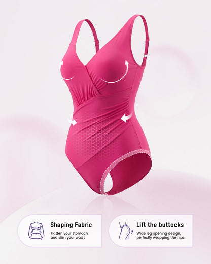 Women's V Neck Ruched One Piece Swimsuit Tummy Control Sculpting