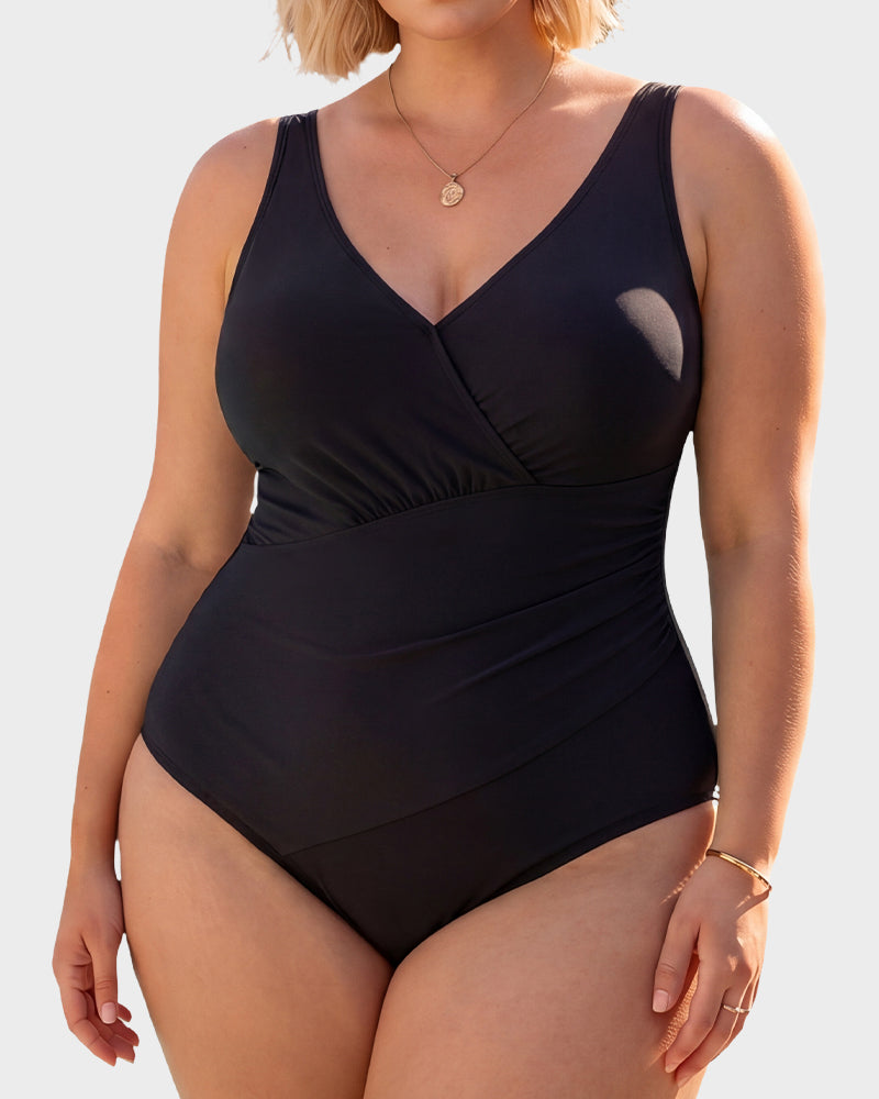 Women's V Neck Ruched One Piece Swimsuit Tummy Control Sculpting