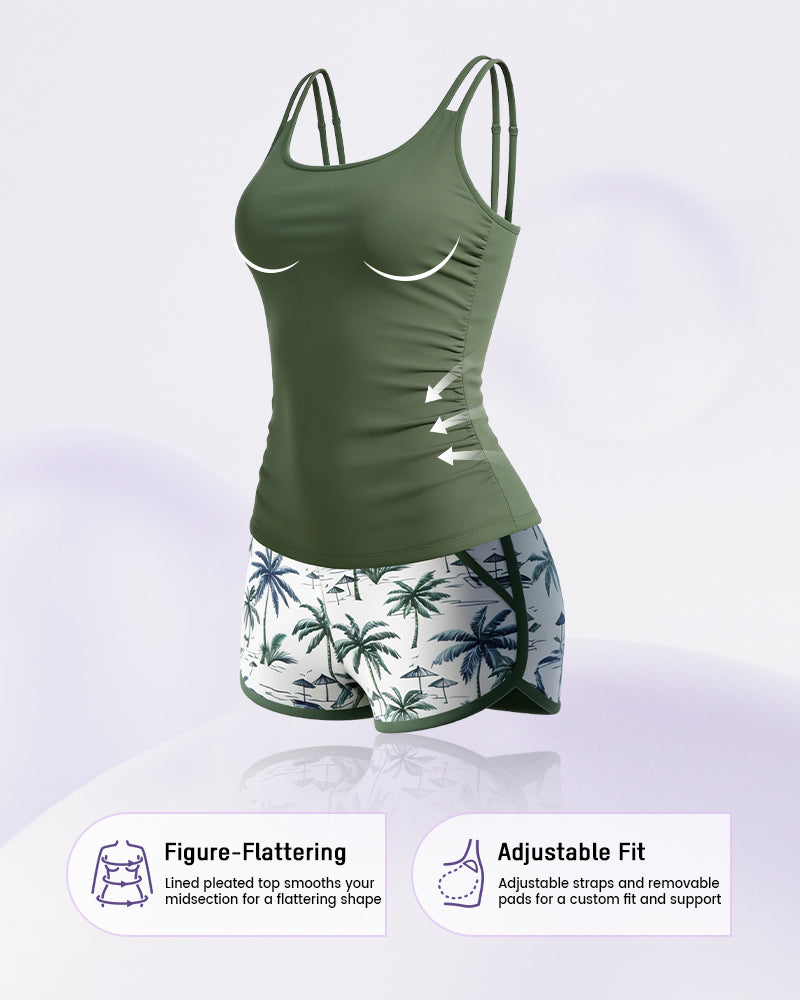Women's Ruched Tummy Control Tankini Set Two Piece Swimsuit