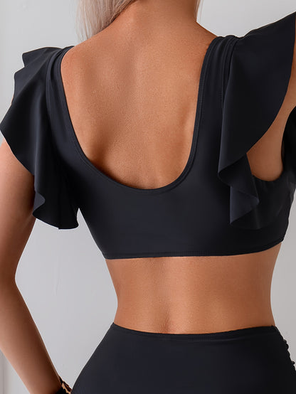 Women's Retro Polka Dot Bikini Set | Deep V Top with Tie-on Sleeves +