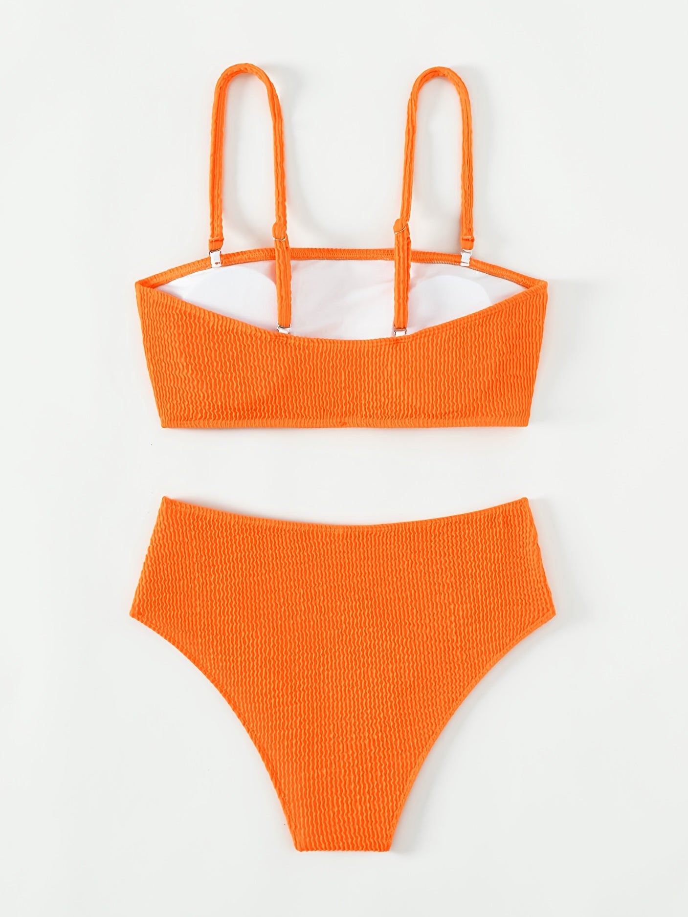 Women's Tangerine Red Rib Knit Spaghetti Straps Bikini