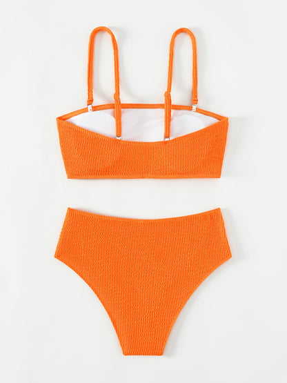 Women's Tangerine Red Rib Knit Spaghetti Straps Bikini